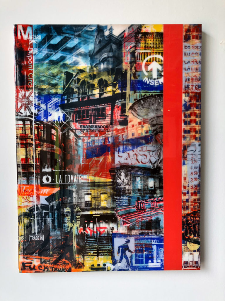 “FCV #15”, 30 x 40”, layered acrylic screen prints and spray paint on wood panel with resin